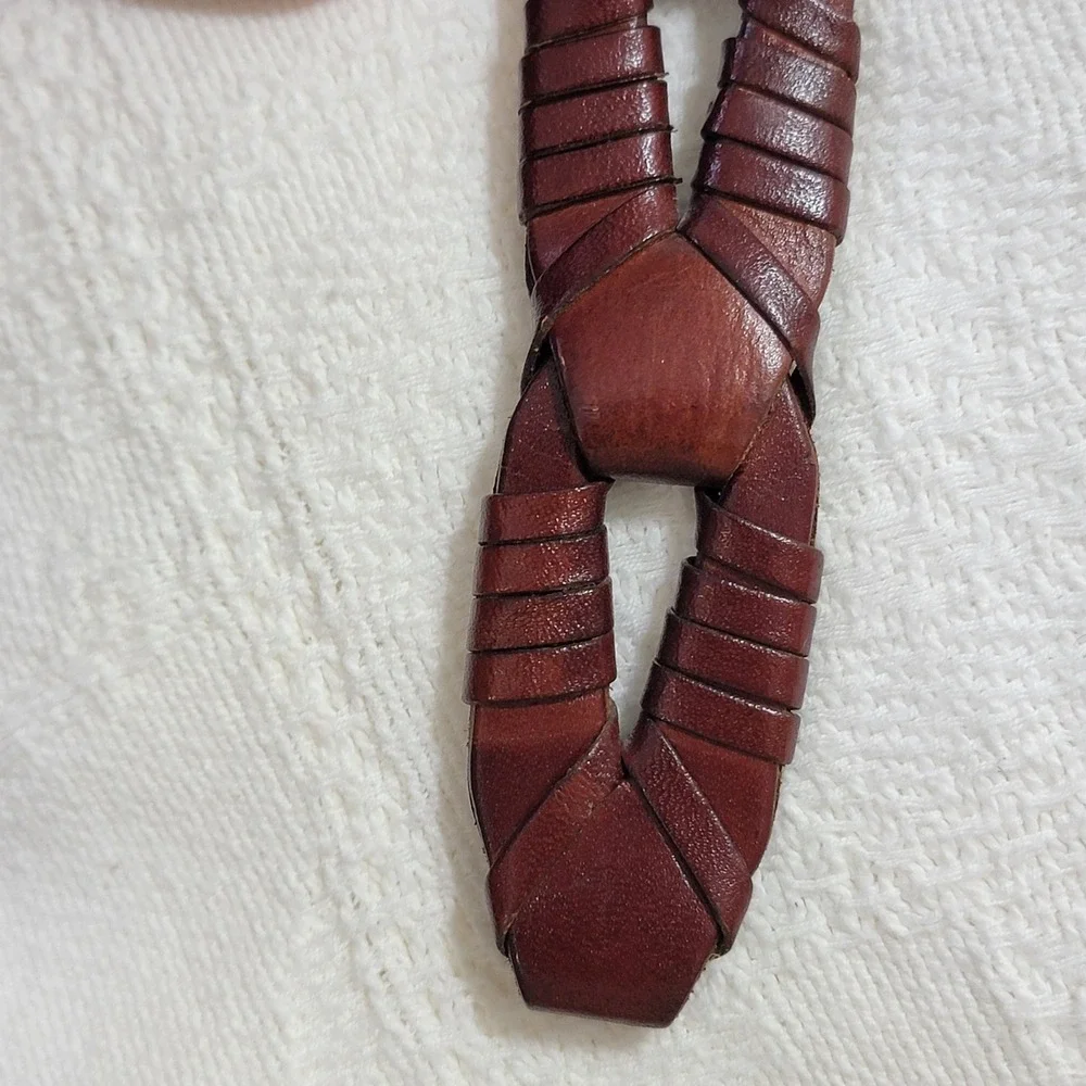 WCM New York Vintage‎ Mahogany Brown Braided Leather Belt Brass Buckle Size M